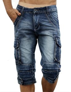 Men's Jeans Summer Mens Retro Cargo Denim Shorts Vintage Acid Washed Faded Multi-Pockets Military Style Biker Short Jeans for Men 230316