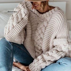 Damenpullover Mode verdickte Pullover Frauen Herbst Winter Tops lose Twist gestrickte kurze Design Pullover Rollkragen schwarz weiblich