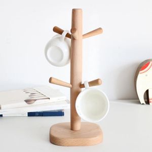 Hooks & Rails Cute Tree Shape Wooden Coffee Tea Cup Holder Practical Mug Drying Cups Storage Rack Drinkware Shelf Six Brackets