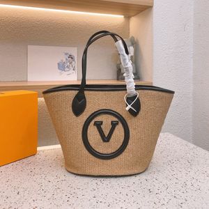 Mode totes väska brev shopping väskor designer kvinnor halm stickning handväskor sommar strand axel väskor stor casual tote