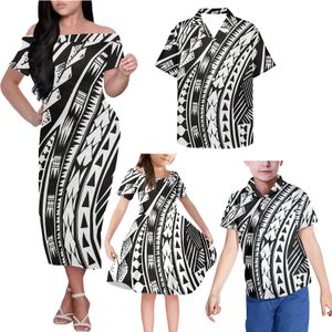 Family Matching Outfits HYCOOL Samoan 4pcs Family Matching Outfits For Party Tattoos Print Tribal Clothes For Mom And Daughter Birthday Dress For Girls 230316