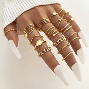 Boho Retro Geometry Knuckle Joint Rings uppsättning för kvinnor Elegant guldfärg färg ihålig punk finger ring charm smycken