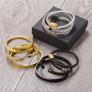 3pcs/Set Мужские браслеты с твердым золотом золотой серебряный цвет браслет из нержавеющей стали, римский браслет из хэви -метала для мужчин.