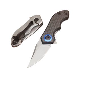 High Quality Pocket Flipper Folding Knife CPM-20CV Stone Wash Blade Carbon Fiber with Steel Sheet Handle Ball Bearing EDC Knives with Retail Box