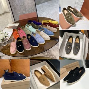 2023 Brand Loro Designer Women's Flat Shoes LP Suede Gold Lock Tassel Fashion Comfortable Man Loafers Casual Women's Shoes