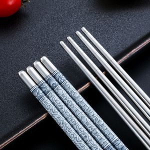 箸1000pairステンレス鋼の長さの白い中国の伝統的な花パターン食器キッチンDH454