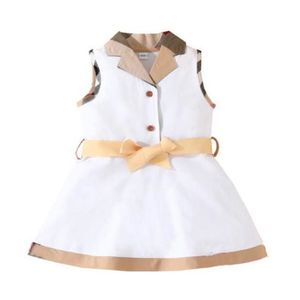 Childrens Girls Dress Sleeveless Turn-down Collar A-line Princess Skirts Bow Toddler Baby Girl Dresses Kids Designer Clothing