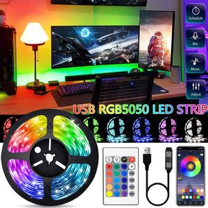 LED Şeritler LED şerit ışığı RGB 5050 USB 5V Esnek Diyot Lambası Bant Müzik Bluetooth Kontrolü 45-75in TV PC Ekran Monitör Arka Işığı Dekora P230315