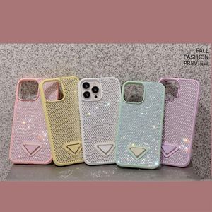 Luxury Triangle P Cell Phone Cases for iPhone 15 Pro Max 14 Pro Max 14plus 14pro 13 13pro 12 ProMax 11 Clear Glitter Rhine Stone Case Bling Shiney Women Cover