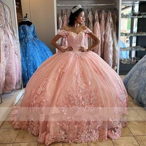 Principessa rosa abito da ballo principessa abiti stile quinceanera 2023 con fiocco applicazioni di perline paillettes abito dolce 16 abiti da 15 anos