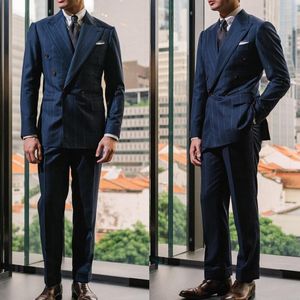 Rope Stripe Men's Wedding Tuxedo Peaked Lapel 2 Pieces Custom Made Formal Business Coat Blazer Jacket and Pants