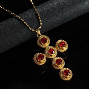 Naszyjniki wisiorek Etiopski duży kamień krzyżowy dla kobiet złoty kolor Erytrea biżuteria Afryka etniczna większe krzyże