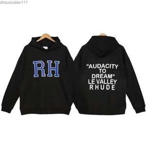 Дизайнерский бренд Rhude Hoodies Mens Print Delover Crewneck -neck с длинным рукавом Hodie High Street Hip Hap Treetwear Hoody негабаритные топы Forecn0