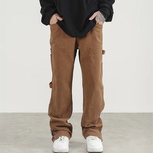 Pantaloni da uomo Moda Cerniera alla caviglia Marrone Baggy Uomo Pantaloni larghi cargo Hip Hop Pantaloni larghi casual da donna larghi Pantalon Homme 230316