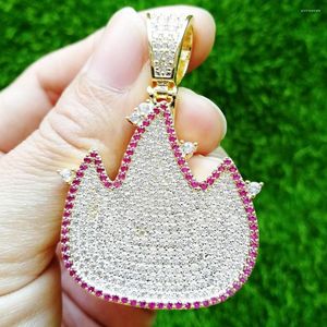Chains Brass Micro Pave Cubic Zircon Pendants Fire Shape Necklace Hip Hop Jewelry Iced Out Men CN513