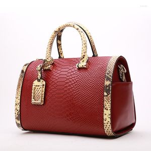 Abendtaschen 2023 Luxuriöse Serpentinenmuster Frauen Boston Tasche Echtes Leder Damen Handtasche Elegante Schulter Schlangentasche