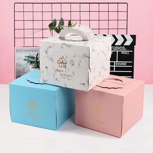 Present Wrap Portable Birthday Marble Cake Box Pappersbord Förpackning Bageri Inslag Stamoing Paper Box For Wedding Party Baking Present Fall 230316