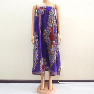 民族服2023ファッションアフリカンダシキパターン印刷された紫色の綿ワックスファブリックレディドレス