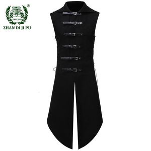 Men's Trench Coats Men's Gothic Tuxedo Vest Medieval Vintage Sleeveless Steampunk Victorian Suit Vests Male Halloween Party Retro Cosplay Trench 230316