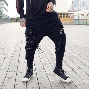 Qnpqyx NOWOŚĆ sznurka swobodne mężczyźni Wysokiej jakości joggery czarne spodnie dresowe Wstążka Hip Hop Men Streetwear Casual Spoders Cross Cross