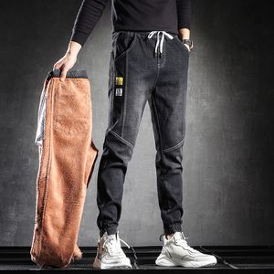 Männer Jeans Winter Dicke Fleece Warme Cargo Jeans Männer Schwarz Denim Jogger Baggy Harem Hosen Thermische Jean Hosen Plus größe 230316