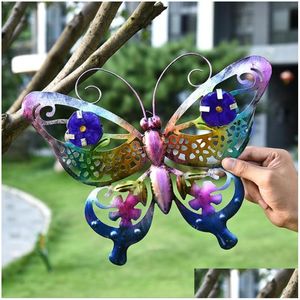 Dekorativa föremål Figurer Metal 3D Butterfly Wall Hanging Art Decorations Home Garden Ornaments Scrolling Antenner With Hook Fo Dhbfe