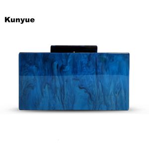 Evening Bags Messenger Bag Fashion Women Pearly Handbag Solid Blue Acrylic Evening Bags Elegant Marble Shoulder Clutch Purse Casual Boxes 230316