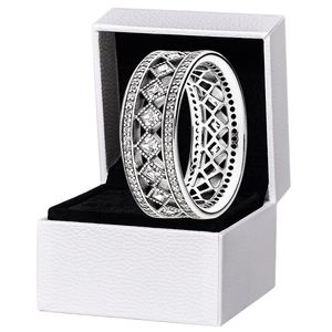 Sparkling Square CZ Diamond Band RING for Pandora 925 Sterling Silver Wedding designer Jewelry For Women Girlfriend Gift Love Rings with Original Box Set