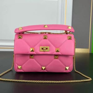 Stud Crossbody Omuz Çantaları Zincir Çanta Çantası Orijinal Deri Perçin Düz Renkli Flap Messenger Çantası Çıkarılabilir Zincir Moda Metter İki Boyut Çok Renk