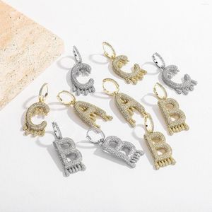 Hoopörhängen Fashion Gold Plated Zircon Alphabet 26 Inledande bokstäver Charm dingle för kvinnor