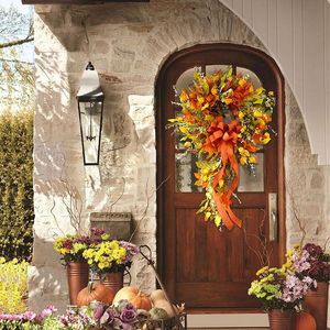 Decorative Flowers & Wreaths 11.8Inch/30CM Autumn Wreath Thanksgiving Halloween Wall Decor Fake Garland For Crafting Home Door Window Decora