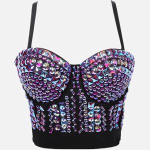 Kvinnors tankar Camis Summer Crop Top Women Sexig Rivet Diamond Corset Woman Clothing Blusas Push Up Bustier Club Bra Camis Handmade Ladies Tank Tops 230316