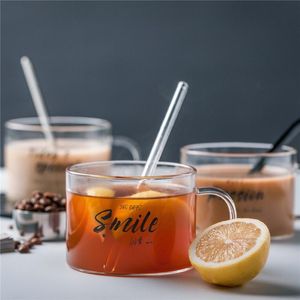 Kubki Creative Glass Letter Sok Milk Water Coffee Cup z uchwytem przezroczysty kubek Miłośnicy naczyń Para prezenty świąteczne 500 mlMugs