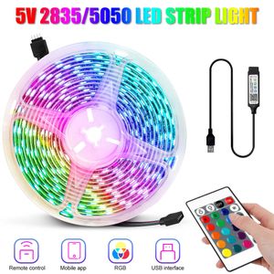 LED Strips LED Strip Light USB Bluetooth RGB 5050 5V Flexible Lamp Tape Ribbon TV Desktop Screen BackLight Diode Night Room Festival P230315