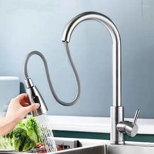 Kitchen Faucets Brushed Faucet Single Hole Pull Out Spout Sink Washbasin Stretchable Mixer Tap Stream Sprayer Head