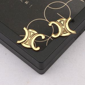 2Color Simple Gold Plated Brand Designers Letters Letters Stud Sier Geométrica Mulheres Círculos Círculos Retro de Cristal Jewerlry 2024