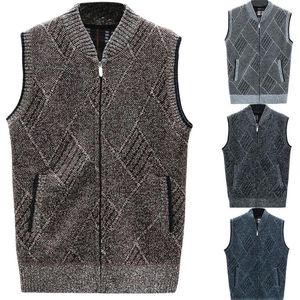 Men's Vests 2023 Men Diamond Pattern Sweater Vest Casual Sleeveless Knitted Zipper Sweaters Male Comfortable Knitwear For Autumn Winter