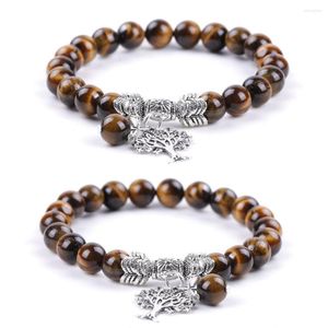 Strang Apfelbaum des Lebens 8mm Perlen Tigerauge Stein Perlenarmband Buddha Yoga Strench Frauen Männer Liebhaber Handschnur Schmuck