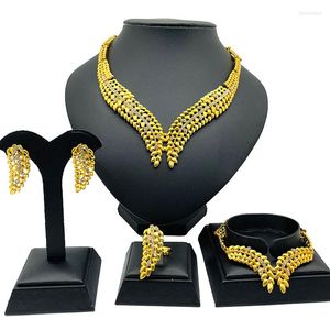 Necklace Earrings Set Dubai African Ethiopia Fashion Gold Color Jewelry Women Wedding Gift India Gifts Earring Ring Bracelet Sets