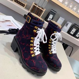 Women Boots Designer High Heels Ankle Boot Real shoes Fashion Winter Fall Martin Cowboy Leather quilted Lace-up Winter Shoe Rubber lug sole mkjk00003