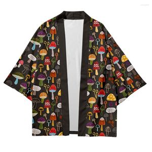 Ethnic Clothing Mushroom Print Beach Fashion Japanese Kimono 2023 Plus Size 5XL 6XL Robe Cardigan Men Shirts Yukata Haori Women's