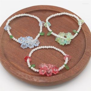 Charm Armband Sen Department Flower Tassel Pärled Crystal Glass Friendship Armband Fairy Jewelry Female Hipster Tillbehör Partihandel