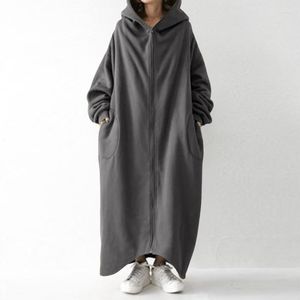 Women's Jackets S-5XL Winter Fleece Outwear Autumn Hooded Long Coat Women Zipper Hoodies Sleeve Oversized Sweatshirt Robe