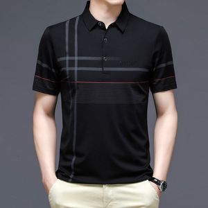 メンズポロスファッションメンポロシャツストライプショートスリーブブラックサマークールクール服ビジネス男性トップスシャツの男性韓国ポロシャツ230316