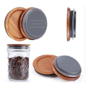 Wooden Drinkware Lid For Mason Bottle Natural Acacia Wood Moisture-proof Cover Vacuum Sealed Bottle Silicone Pad Jar