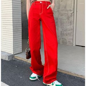 Kadın Kotları 2023 Kız Baharat Büyük Kırmızı Tasarım Gevşek Düz Sıska Amerikan Niş Yüksek Bel Y2K Geniş Bacak Pantolon