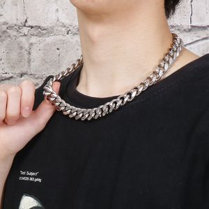 13/15mm tunga punk män kvinnor trottoar kubansk länk kedja halsband silver rostfritt stål hiphop smycken colar manlig cyklist långa halsband 45-65 cm