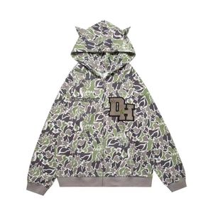 2023 Мужские толстовки Толстовки Harajuku Demon Embroidery Oversized Camouflage Sweatshirt Gothic Goth Zip Up Hoodie Y2k Одежда Пары Уличная одежда Женщины