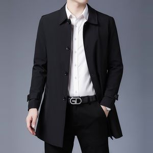 Men's Trench Coats Mens Spring Coat Arrival Men's Business Casual Black Khaki Long Jacket Top Quality Single Breasted Solid Trench 230316