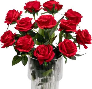 Konstgjorda rosblommor för alla hjärtans dag Rosor Real Touch Sidenrosa Enstaka falska blomma buketter med lång stjälk för dekoration av hembröllopsfest